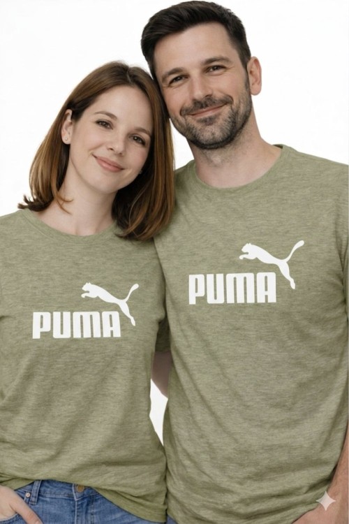 KAMPANYALI UNİSEX BEYAZ YAZILI BÜYÜK PUMA KEDİLİ TİŞÖRT  Yeşil