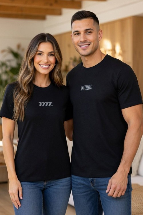 KAMPANYALI UNİSEX BEYAZ YAZILI PUMA FİTİLLİ TİŞÖRT  Siyah