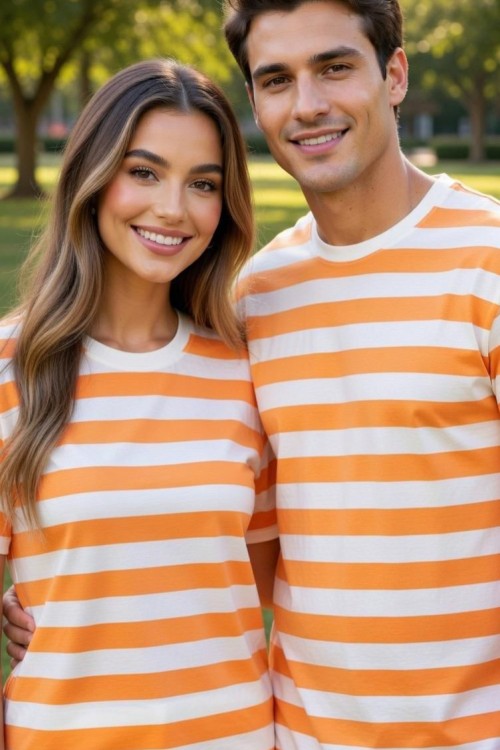 KALIN ÇİZGİLİ UNİSEX TEK TİŞÖRT  Turuncu