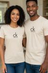 KAMPANYALI UNİSEX SİYAH YAZILI CALVİN KLEİN CK TİŞÖRT  Bej