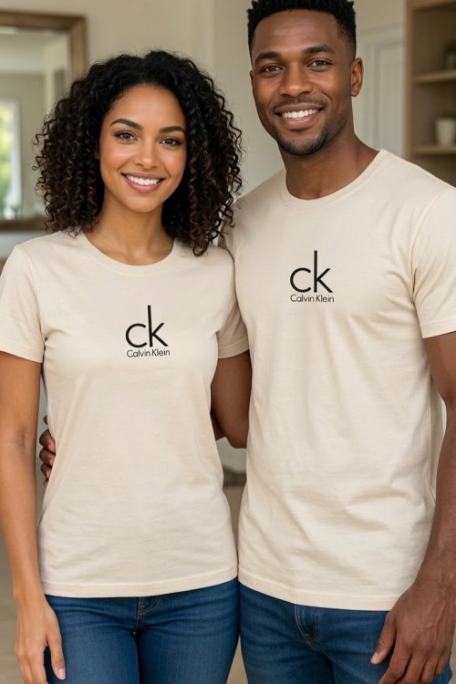 KAMPANYALI UNİSEX SİYAH YAZILI CALVİN KLEİN CK TİŞÖRT  Bej