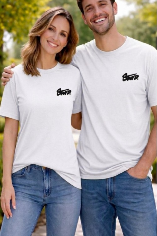 KAMPANYALI UNİSEX SİYAH YAZILI SWD  TİŞÖRT  Beyaz