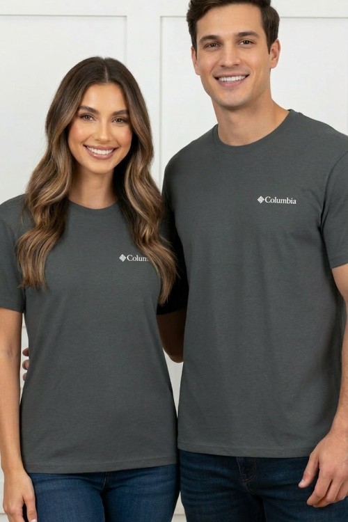 KAMPANYALI UNİSEX COLOMBİA BEYAZ YAZILI  TEK TİŞÖRT  Koyu Gri