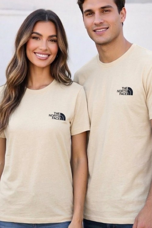 KAMPANYALI UNİSEX THE NORTC YAZISI SİYAH TEK TİŞÖRT  Bej