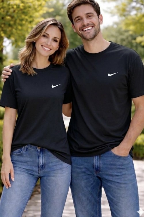 KAMPANYALI UNİSEX KENARDA BEYAZ YAZILI NİKE TİŞÖRT  Siyah