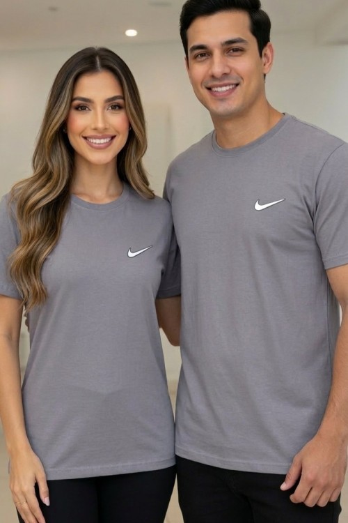 KAMPANYALI UNİSEX KENARDA BEYAZ YAZILI NİKE TİŞÖRT  Füme