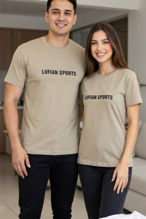 KAMPANYALI UNİSEX SİYAH YAZILI LUFİAN SPORTS TİŞÖRT  Sütlü Kahve