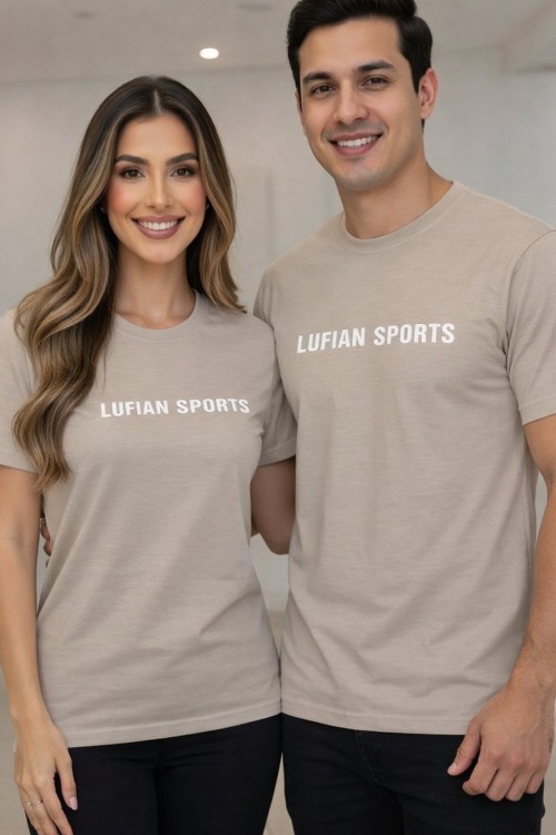 KAMPANYALI UNİSEX BEYAZ YAZILI LUFİAN SPORTS TİŞÖRT  Bej