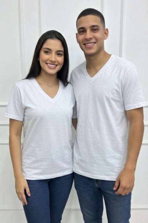 KAMPANYALI UNİSEX V YAKA DÜZ TİŞÖRT  Beyaz