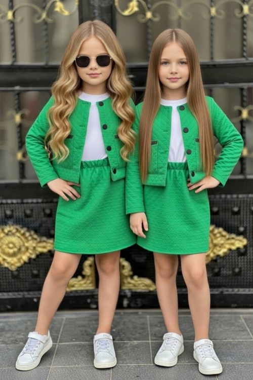 İÇ KISA KOL BADİLİ KAPİTONE CEKETLİ ETEKLİ TAKIM  Yeşil