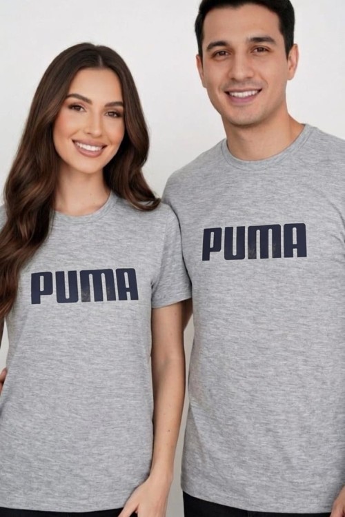 KAMPANYALI UNİSEX LACİVERT YAZILI PUMA TİŞÖRT  Açık Gri