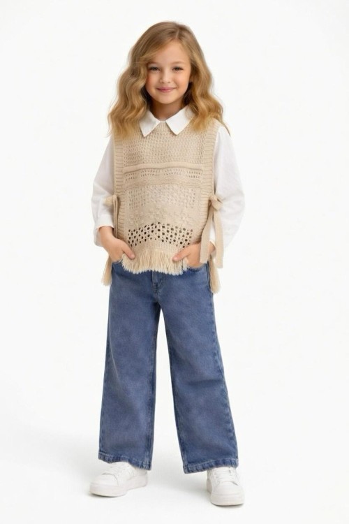 BAYRAMLIK 3 LÜ SÜVETERİ PÜSKÜLLÜ TRİKO KOT TAKIM  Bej