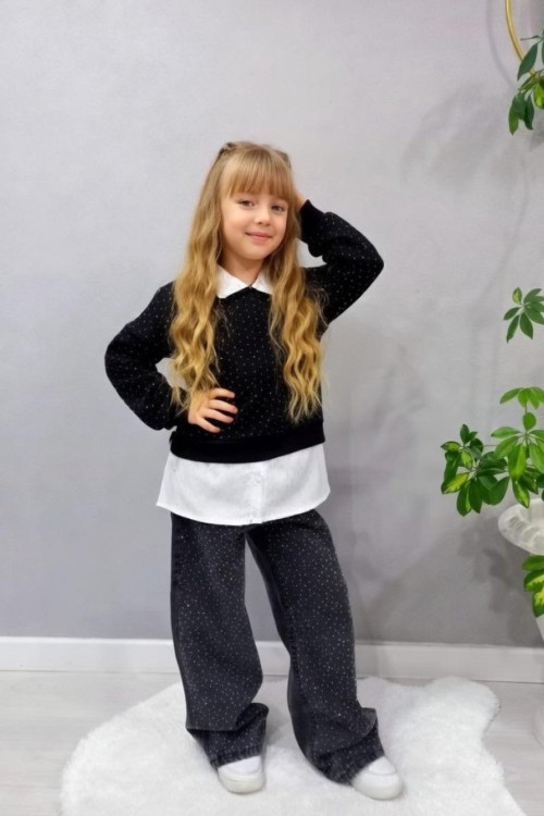 BAYRAMLIK HERYERİ TAŞLI KOT OYSHO TAKIM  Siyah