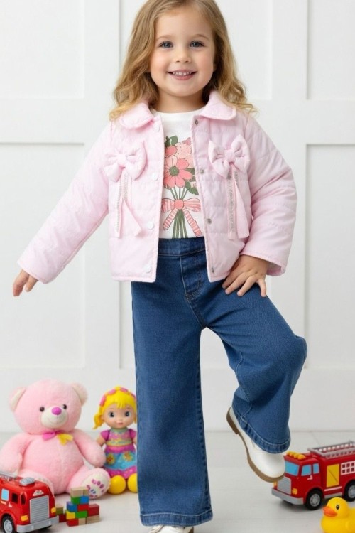 BAYRAMLIK 3 LÜ MONTU İKİ FİYONKLU KOT TAKIM Pudra