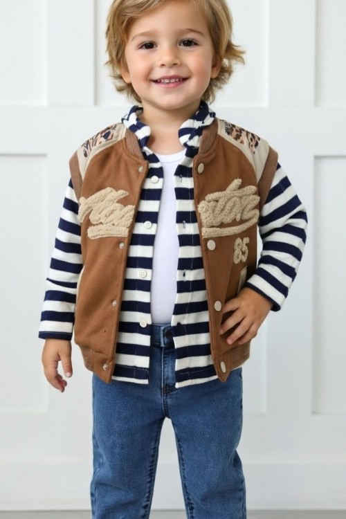 BAYRAMLIK 4 LÜ YELEKLİ GÖMLEKLİ KOT TAKIM  Nar Lacivert