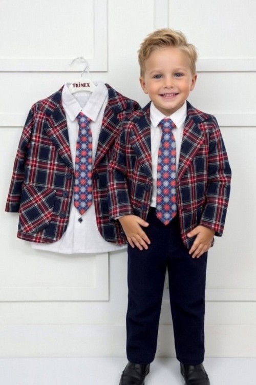 CEKETLİ GÖMLEK KRAVAT PANTOLONLU TAKIM Kırmızı