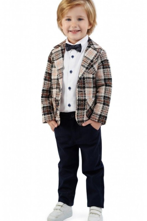 CEKETLİ GÖMLEGİ DÜZ PAPYONLU TAKIM Bej