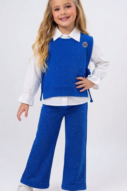 3 LÜ HERYERİ TAŞLI SÜVETERİ YANDAN BAĞLAMALI TAKIM Mavi