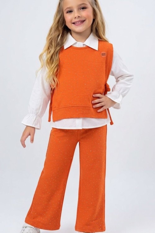 3 LÜ HERYERİ TAŞLI SÜVETERİ YANDAN BAĞLAMALI TAKIM Turuncu