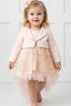 TAÇLI TÜLLÜ ÇİÇEKLİ  BOLEROLU ELBİSE  Pudra