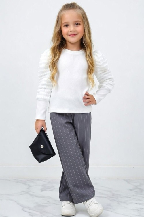 PANTOLONU ÇİZGİLİ BADİLİ ÇANTALI TAKIM Gri