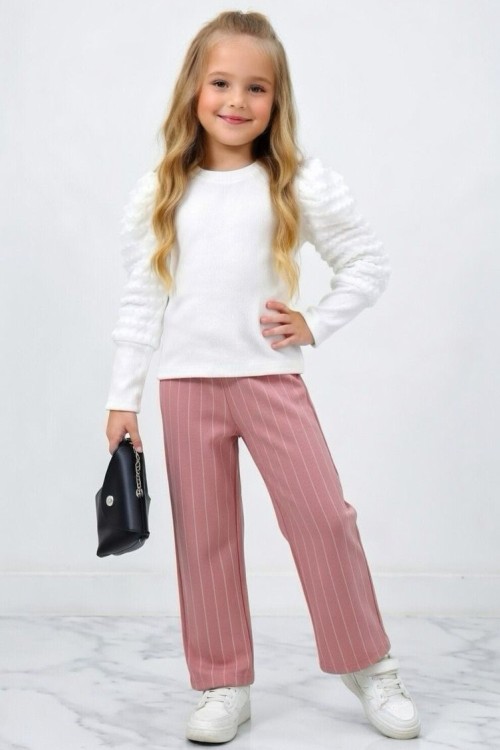 PANTOLONU ÇİZGİLİ BADİLİ ÇANTALI TAKIM Gül