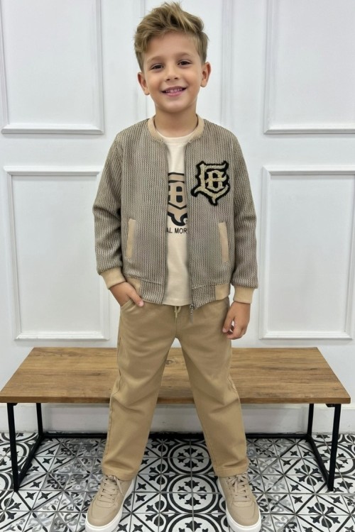 MOMENT AMBLEMLİ 3 LÜ CEKETLİ ERKEK TAKIM  Bej