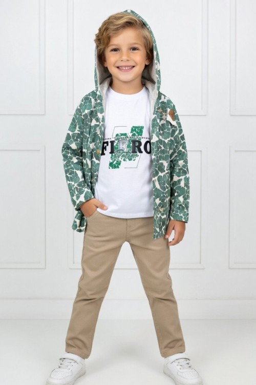 YEŞİL DALGALI CEKET İÇ TŞÖRTLÜ 3 LÜ PANTOLONLU TAKIM Yeşil