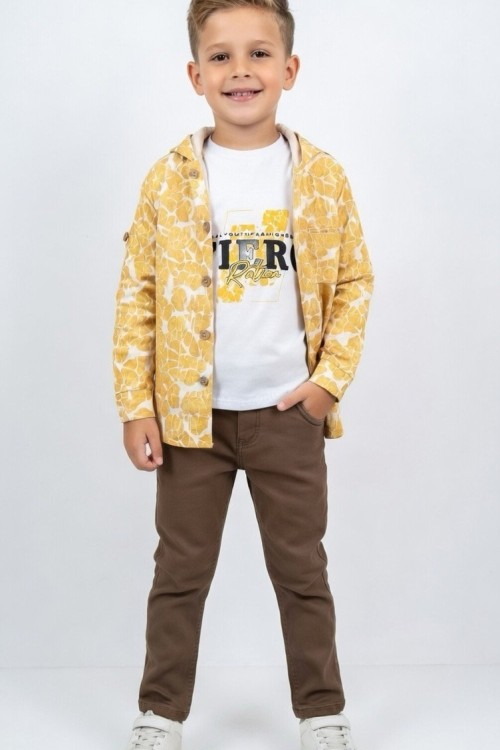 DALGALI CEKETLİ FLERO İÇ TŞÖRTLÜ 3 LÜ ERKEK TAKIM  Sarı