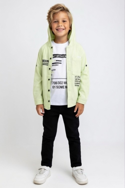 CEP DETAYLI MİNİK YAZILI İÇ TŞÖRTLÜ 3 LÜ TAKIM  Yeşil