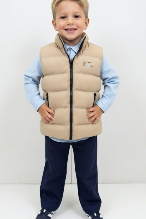 3 LÜ ŞİŞME YELEKLİ GÖMLEKLİ KOT TAKIM  Bej