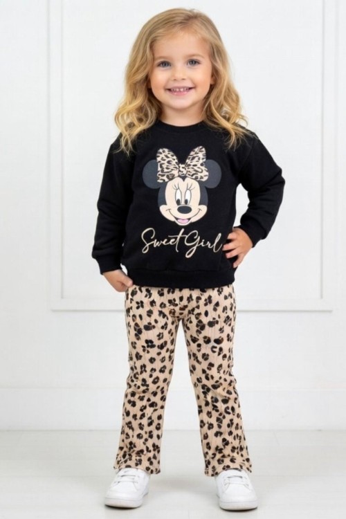 MİCKEYLİ TAYTI LEOPARLI FİTİLLİ TAKIM  Siyah