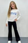 ÖNÜ TAŞLI MİU YAZILI İSPANYOL KIZ TAKIM  Beyaz