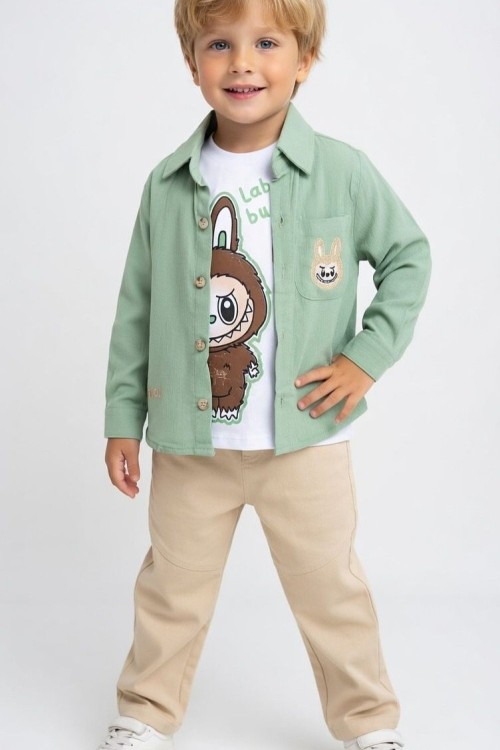 LABUBU 3 LÜ GÖMLEKLİ PANTOLONLU TAKIM Yeşil