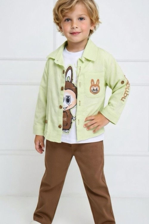 LABUBU 3 LÜ GÖMLEKLİ PANTOLONLU TAKIM Nefti Yeşili