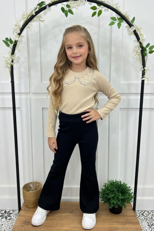 YAKASI İNCİ İŞLEMELİ FİTİLLİ İSPANYOL TAKIM  Bej