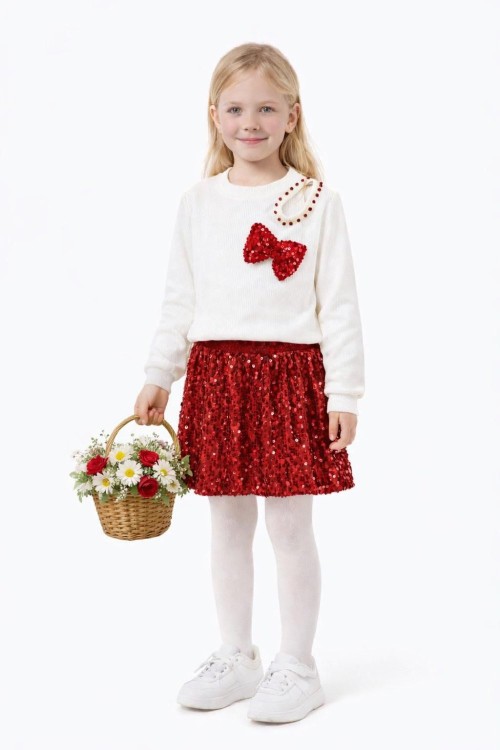 OMUZ DETAYLI FİYOKLU PAYET ETEKLİ TAKIM  Kırmızı