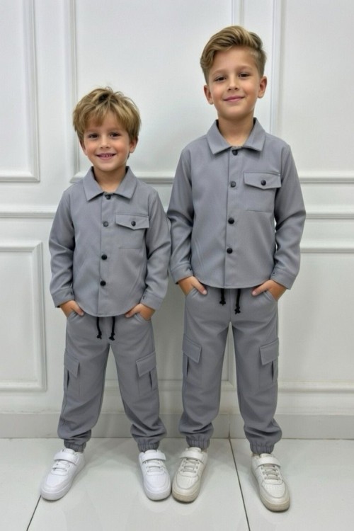 3 PARÇA TEK CEPLİ YENİ  PARAŞÜT TAKIM Gri