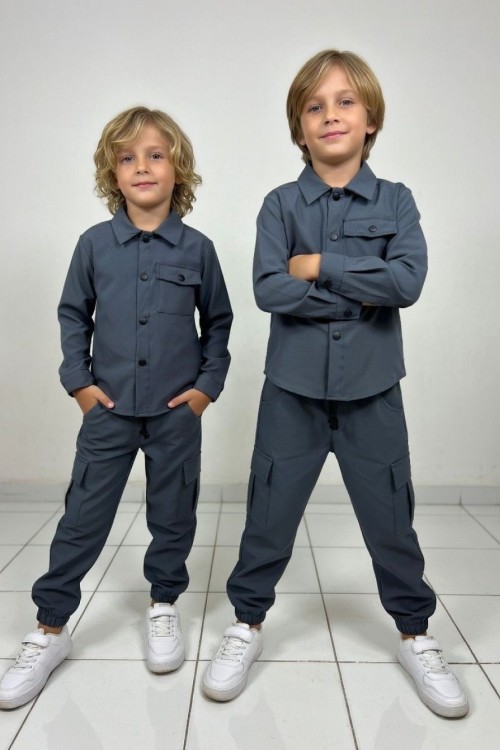 3 PARÇA TEK CEPLİ YENİ  PARAŞÜT TAKIM Koyu Gri