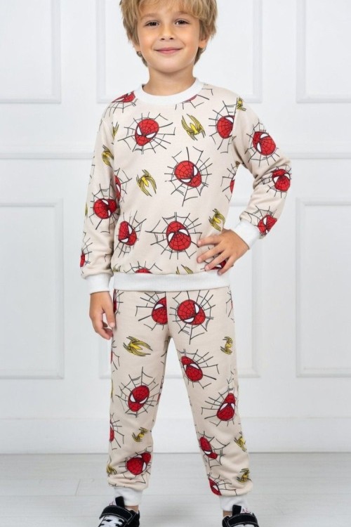 KÜÇÜK UYGUN KÜÇÜK KAFALI ÖRÜMCEK ADAM MEVSİMLİK TAKIM  Bej