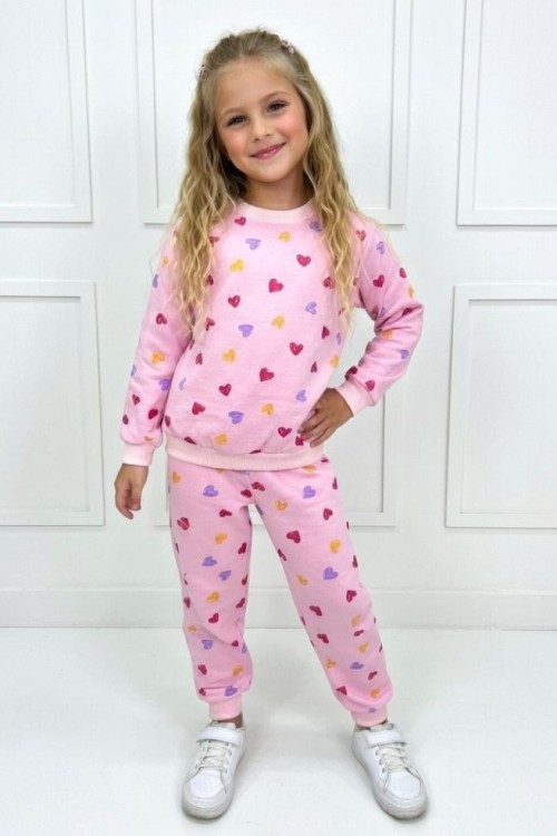 KÜÇÜK UYGUN RENKLİ MİNİK KALPLİ MEVSİMLİK TAKIM  Pembe