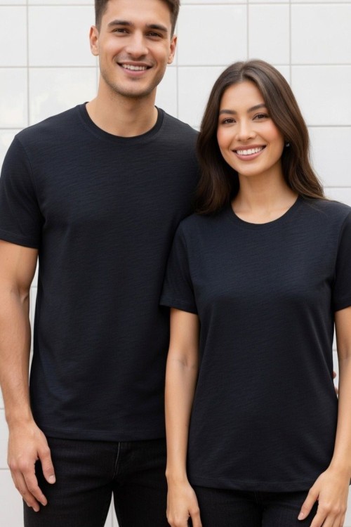 KAMPANYALI UNİSEX FİTİLLİ DÜZ TİŞÖRT  Siyah