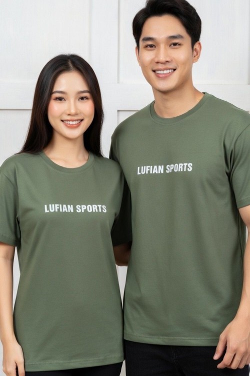 KAMPANYALI UNİSEX BEYAZ YAZILI LUFİAN SPORTS TİŞÖRT  Haki