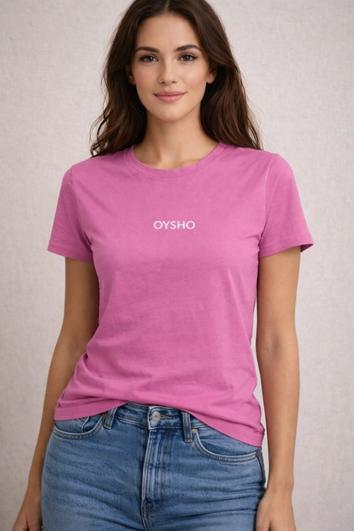 KAMPANYALI UNİSEX BEYAZ YAZILI OYSHO TİŞÖRT  Pembe