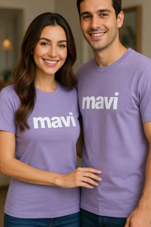 KAMPANYALI UNİSEX MAVİ KÜÇÜK BEYAZ YAZILI  Lila