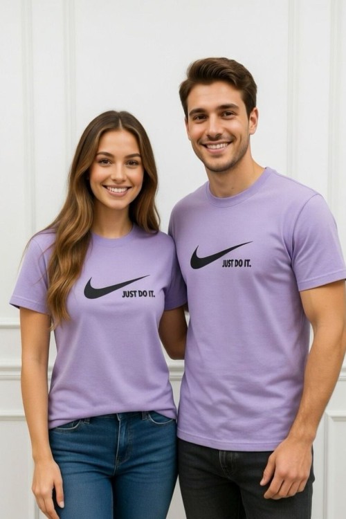 KAMPANYALI UNİSEX JUST DO IT SİYAH YAZILI NİKE TİŞÖRT  Lila