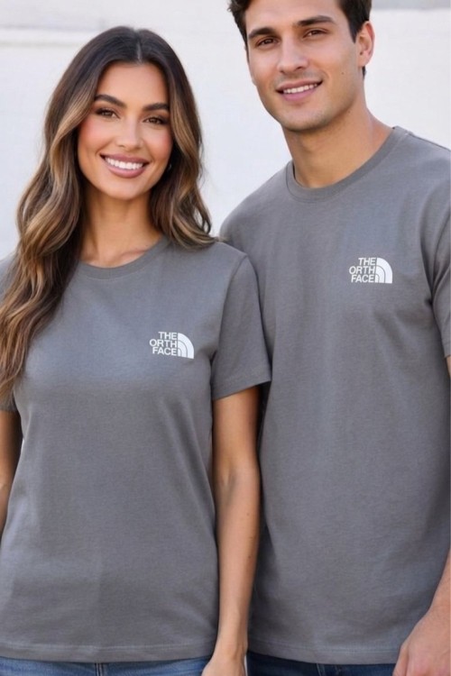 KAMPANYALI UNİSEX THE NORTC YAZISI BEYAZ TEK TİŞÖRT  Füme