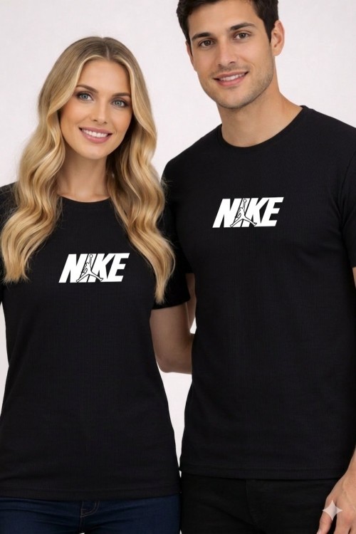 KAMPANYALI UNİSEX FİTİLLİ TOP TUTAN NİKE BEYAZ YAZILI TİŞÖRT  Siyah