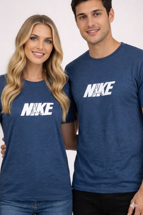 KAMPANYALI UNİSEX TOP TUTAN NİKE BEYAZ YAZILI TİŞÖRT  Koyu Mavi