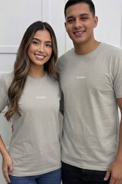 KAMPANYALI UNİSEX BEYAZ YAZILI OYSHO TİŞÖRT  Taş Rengi